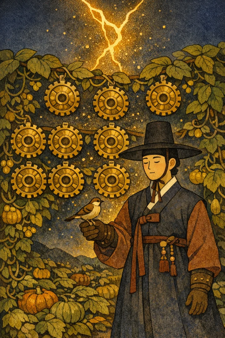 타로 동전 9 카드 그림