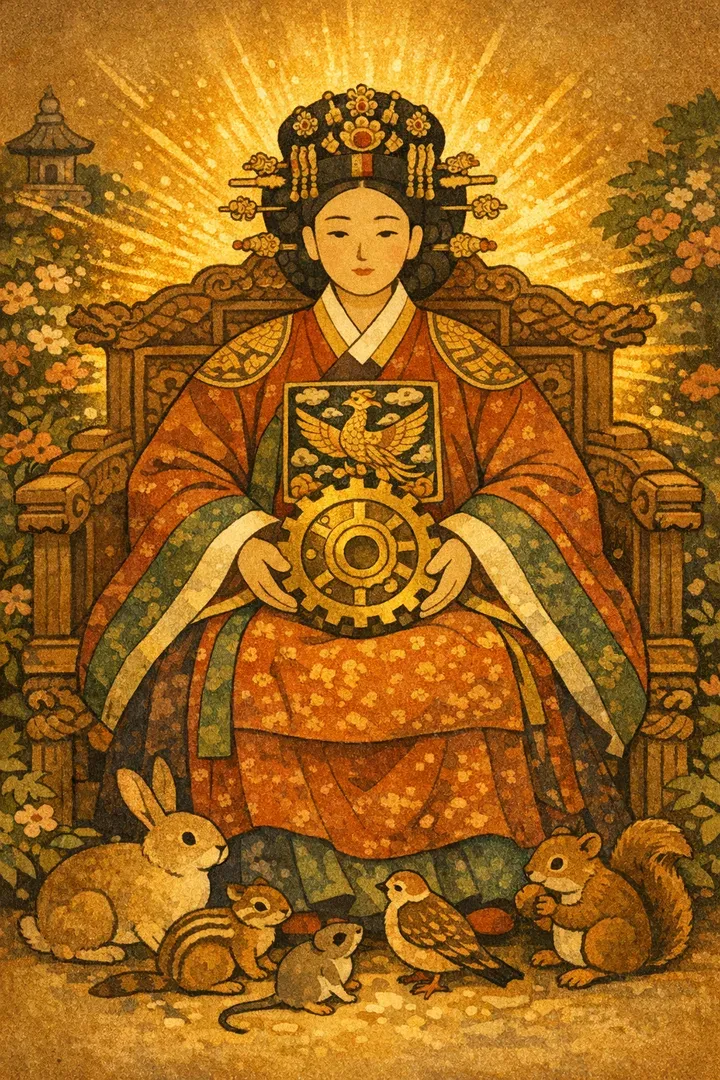 타로 동전 여왕 카드 그림