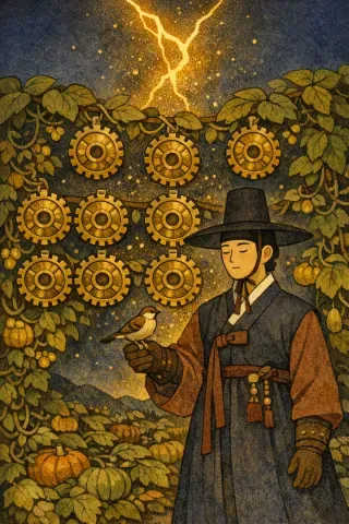 타로 동전 9 카드 그림
